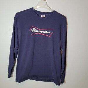 Budweiser Mens Long Sleeve Tshirt  Size Large  Blue Some Cracking in Ink